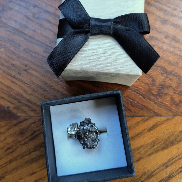 Meteorite & Quartz Sterling Silver Ring - Picture 6 of 7